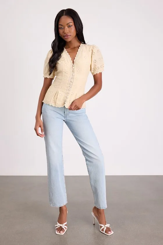 Briar Beige Eyelet Embroidered Button-Front Top sold by Lulus product image thumbnail 4