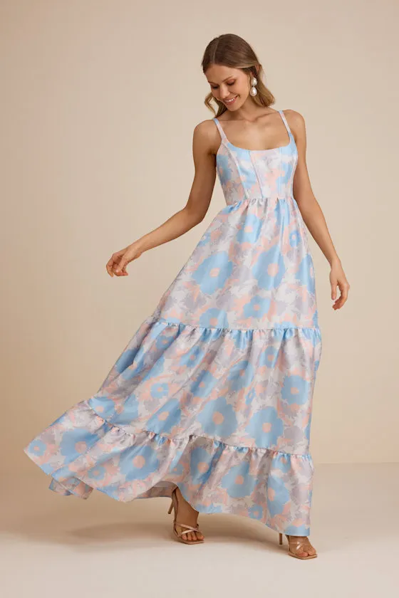 Avalie Cream Floral Tiered Bustier Maxi Dress sold by Lulus product image thumbnail 4