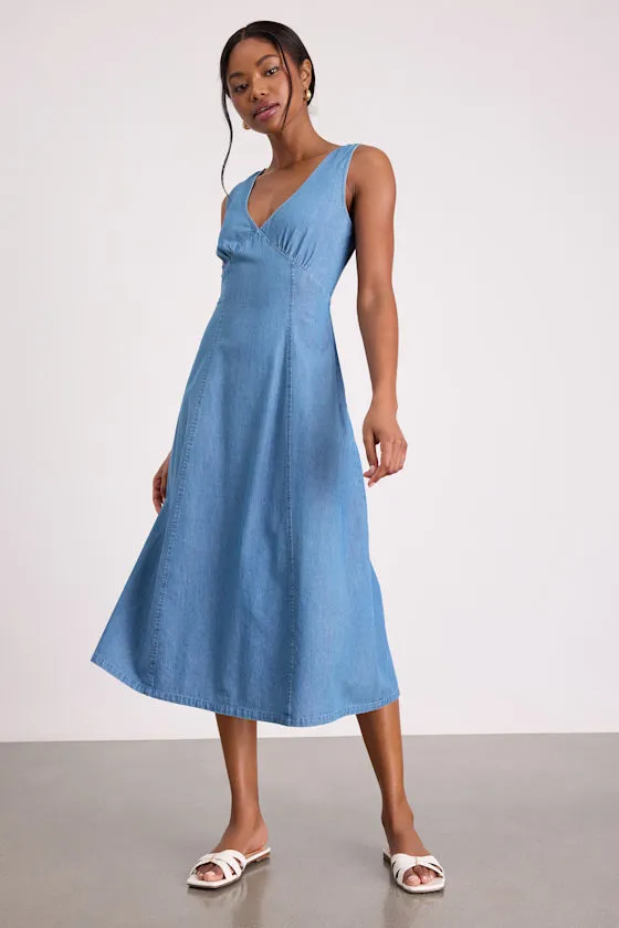Miranda Medium Wash Denim Sleeveless Midi Dress sold by Lulus product image thumbnail 2