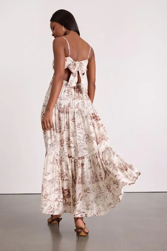 Molana Cream Botanical Print Tiered Maxi Dress sold by Lulus product image thumbnail 3