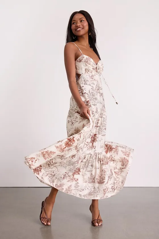 Molana Cream Botanical Print Tiered Maxi Dress sold by Lulus product image thumbnail 4