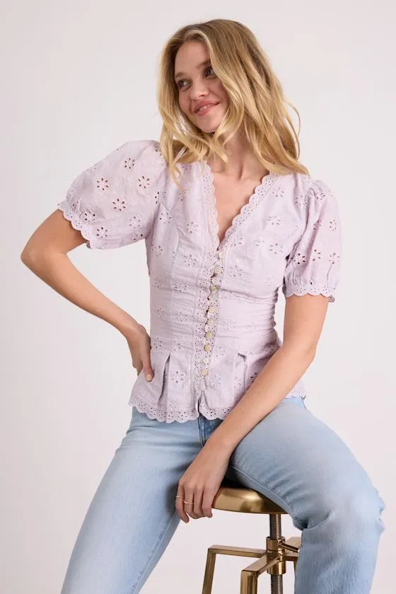 Briar Lavender Eyelet Embroidered Button-Front Top sold by Lulus