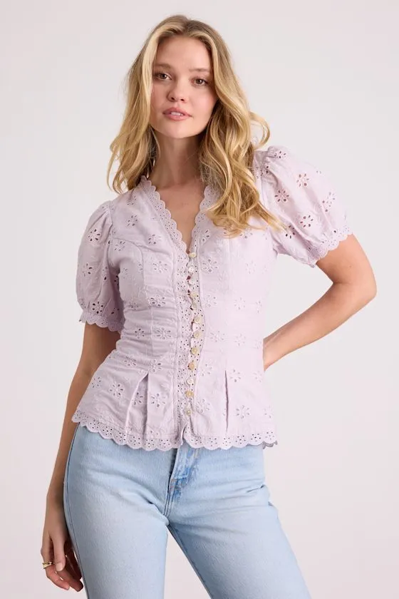Briar Lavender Eyelet Embroidered Button-Front Top sold by Lulus product image thumbnail 2