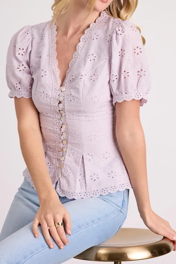 Briar Lavender Eyelet Embroidered Button-Front Top sold by Lulus product image thumbnail 4
