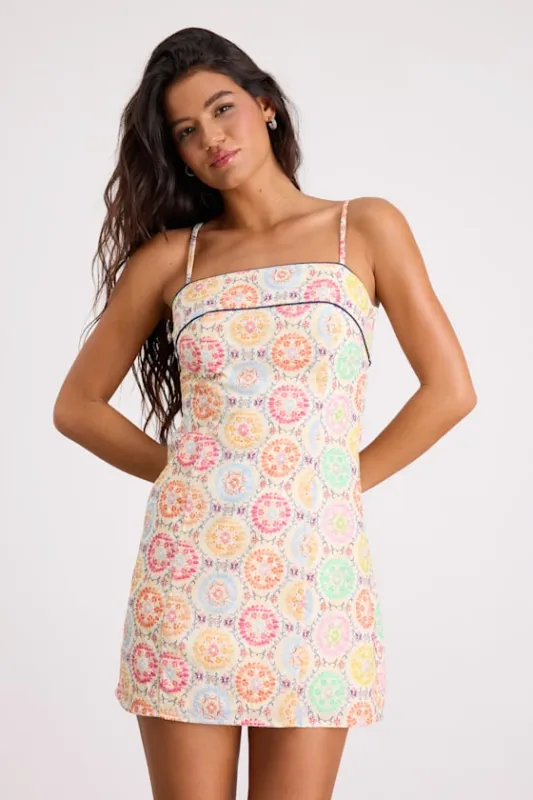 Canella Cream Multi Embroidered Tie-Back Mini Dress sold by Lulus