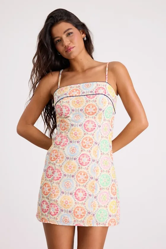 Canella Cream Multi Embroidered Tie-Back Mini Dress sold by Lulus