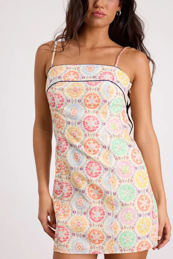 Canella Cream Multi Embroidered Tie-Back Mini Dress sold by Lulus product image thumbnail 2