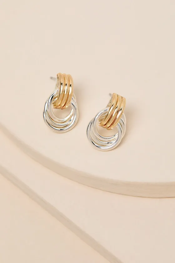 Julianne Silver and Gold Doorknocker Earrings sold by Lulus product image thumbnail 2