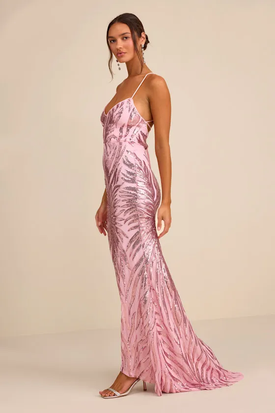 Sparkle 'til Dawn Light Pink Sequin Lace-Up Mermaid Maxi Dress sold by Lulus product image thumbnail 4