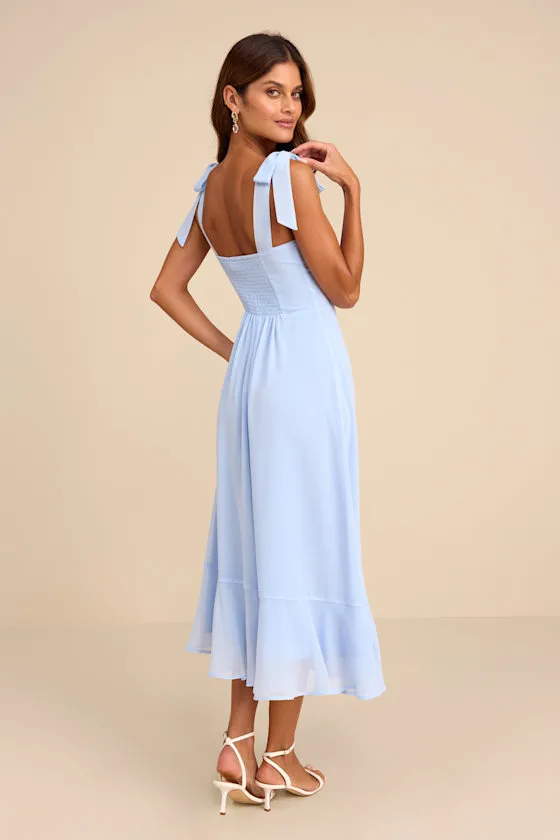 Summer Invite Light Blue Tie-Strap Tiered Midi Dress sold by Lulus product image thumbnail 3