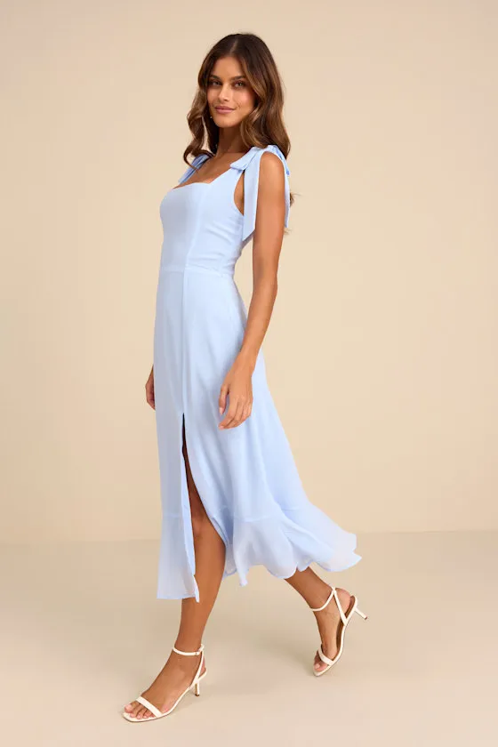 Summer Invite Light Blue Tie-Strap Tiered Midi Dress sold by Lulus product image thumbnail 4