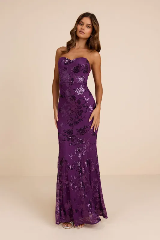Mayley Purple Sequin Strapless Maxi Dress made by Lulus