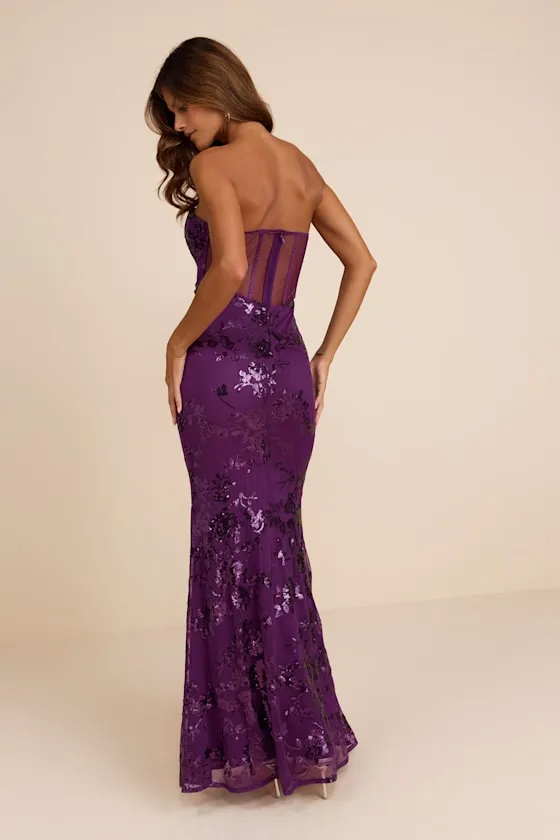 Mayley Purple Sequin Strapless Maxi Dress sold by Lulus product image thumbnail 3