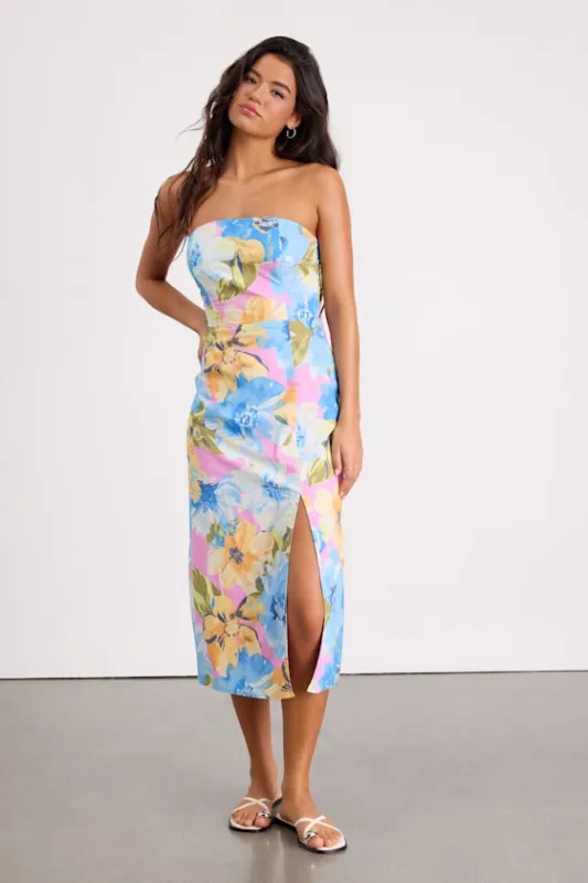 Bold Tendencies Light Pink Floral Strapless Cutout Midi Dress sold by Lulus