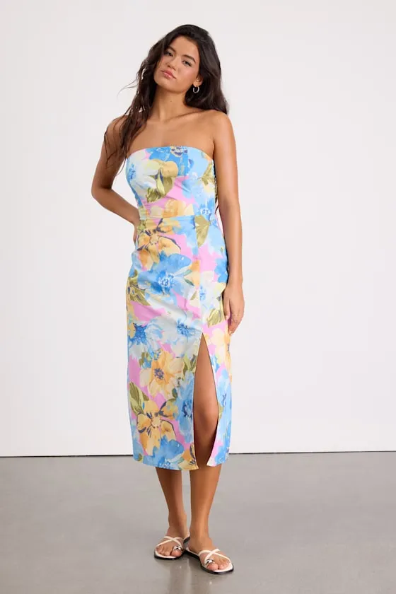 Bold Tendencies Light Pink Floral Strapless Cutout Midi Dress sold by Lulus