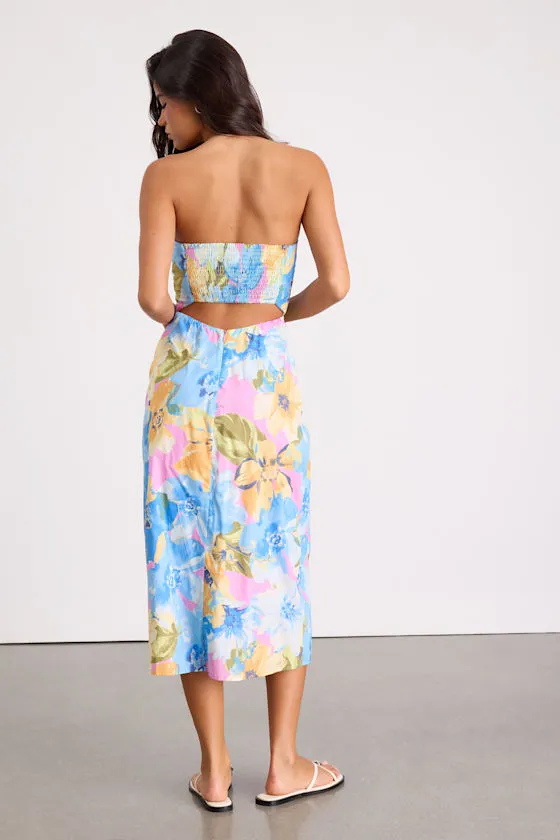 Bold Tendencies Light Pink Floral Strapless Cutout Midi Dress sold by Lulus product image thumbnail 3