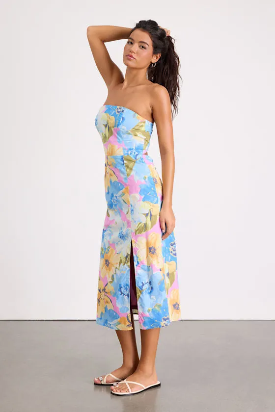 Bold Tendencies Light Pink Floral Strapless Cutout Midi Dress sold by Lulus product image thumbnail 4