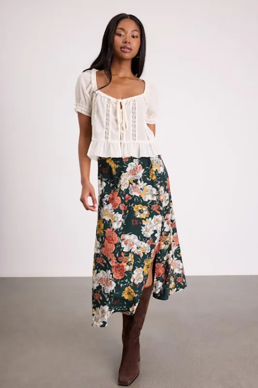 Bliss Me Emerald Floral Print Midi Skirt sold by Lulus