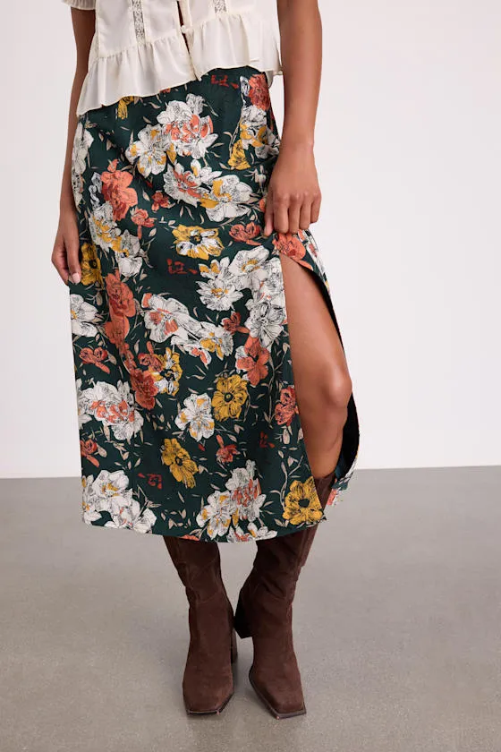 Bliss Me Emerald Floral Print Midi Skirt sold by Lulus product image thumbnail 2
