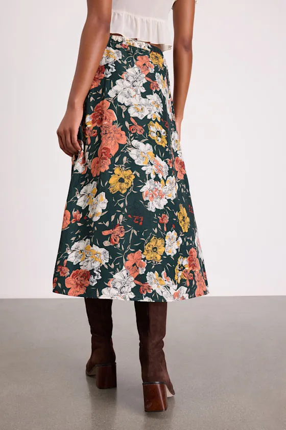 Bliss Me Emerald Floral Print Midi Skirt sold by Lulus product image thumbnail 3