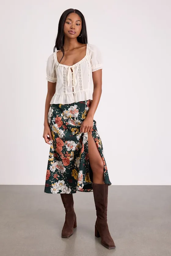 Bliss Me Emerald Floral Print Midi Skirt sold by Lulus product image thumbnail 4