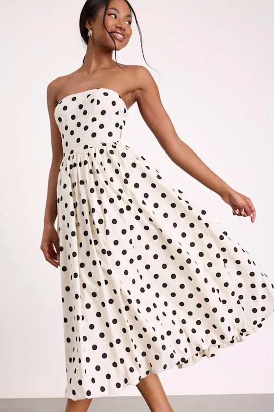 Terrance Ivory Polka Dot Strapless Bubble-Hem Midi Dress sold by Lulus product image thumbnail 2