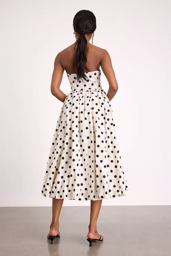 Terrance Ivory Polka Dot Strapless Bubble-Hem Midi Dress sold by Lulus product image thumbnail 3