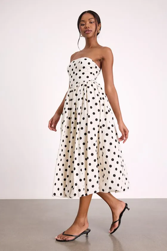 Terrance Ivory Polka Dot Strapless Bubble-Hem Midi Dress sold by Lulus product image thumbnail 4