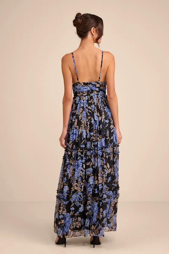 Niora Black and Blue Floral Pleated Maxi Dress sold by Lulus product image thumbnail 3