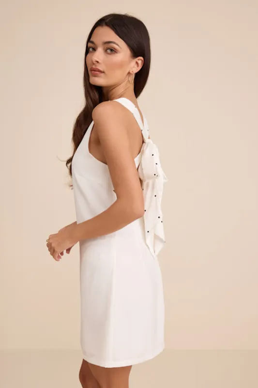 Joyful White Polka Dot Tie-Back Mini Dress made by Lulus