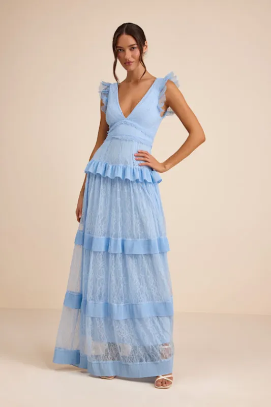 Marvelous Darling Powder Blue Lace Ruffled Tiered Maxi Dress made by Lulus