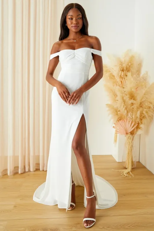 Excellent Elegance White Pleated Off-the-Shoulder Maxi Dress sold by Lulus