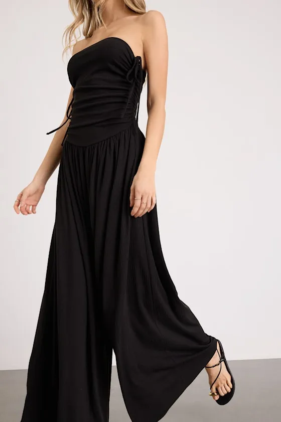 Halloran Black Pointelle Strapless Wide-Leg Jumpsuit sold by Lulus product image thumbnail 2