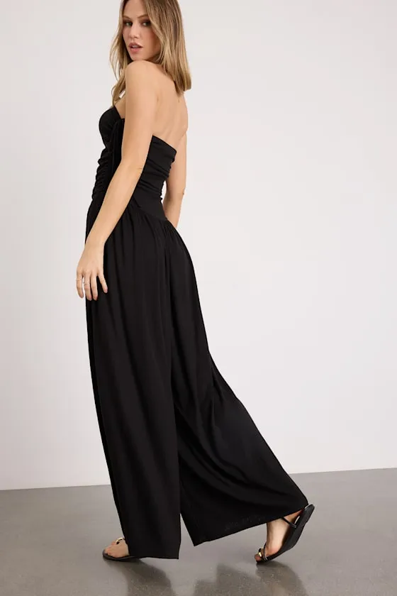 Halloran Black Pointelle Strapless Wide-Leg Jumpsuit sold by Lulus product image thumbnail 3