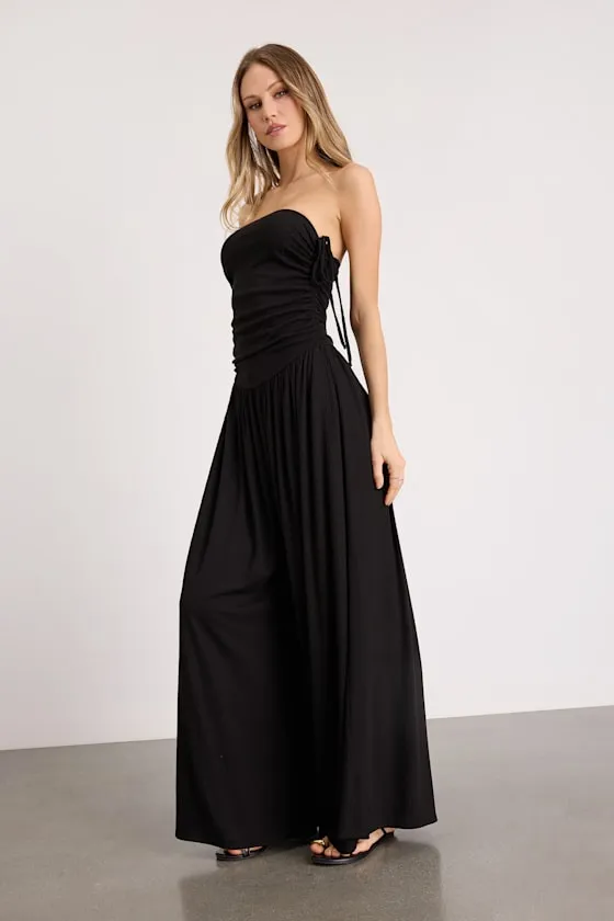 Halloran Black Pointelle Strapless Wide-Leg Jumpsuit sold by Lulus product image thumbnail 4