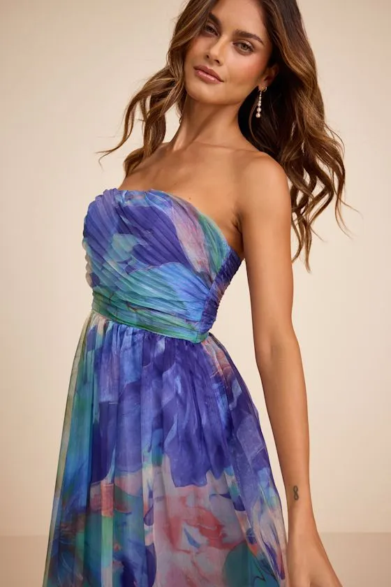 Galilea Blue Multi Floral Strapless Maxi Dress sold by Lulus product image thumbnail 2