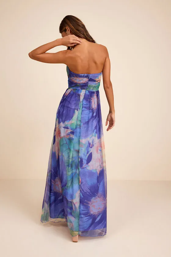 Galilea Blue Multi Floral Strapless Maxi Dress sold by Lulus product image thumbnail 3