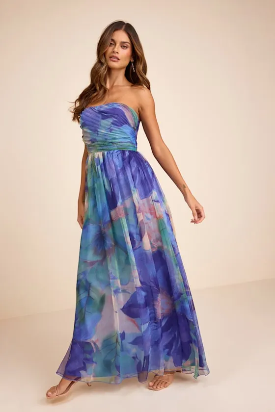 Galilea Blue Multi Floral Strapless Maxi Dress sold by Lulus product image thumbnail 4