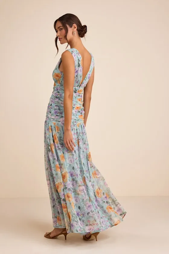 Melisandre Light Blue Floral Drop Waist Maxi Dress sold by Lulus product image thumbnail 3