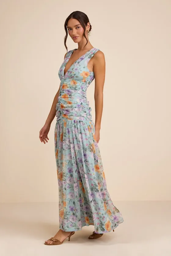 Melisandre Light Blue Floral Drop Waist Maxi Dress sold by Lulus product image thumbnail 4