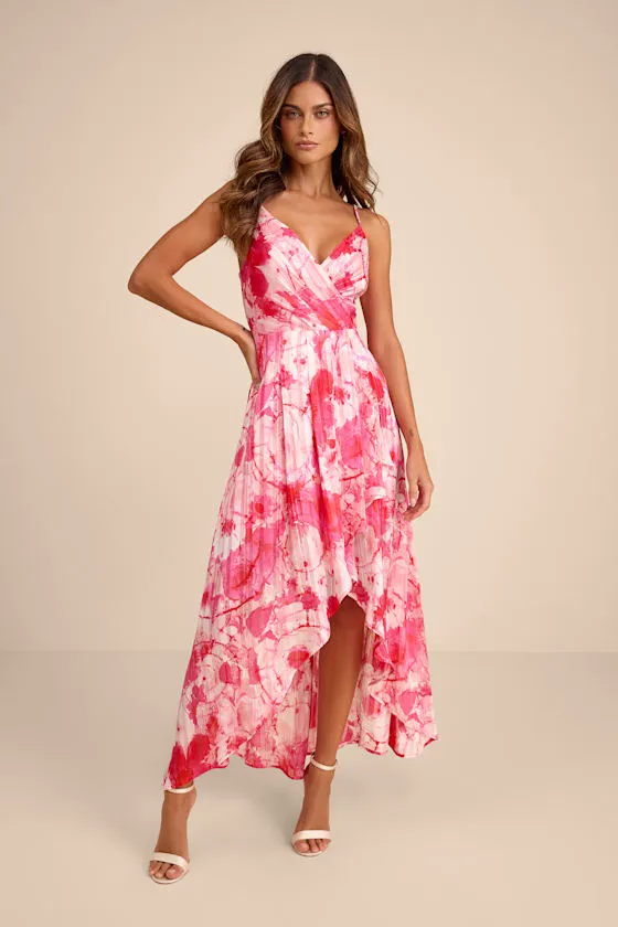 An Enchanting Dream Pink Multi Print High-Low Maxi Dress sold by Lulus