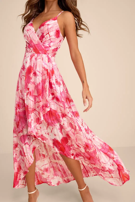 An Enchanting Dream Pink Multi Print High-Low Maxi Dress sold by Lulus product image thumbnail 2