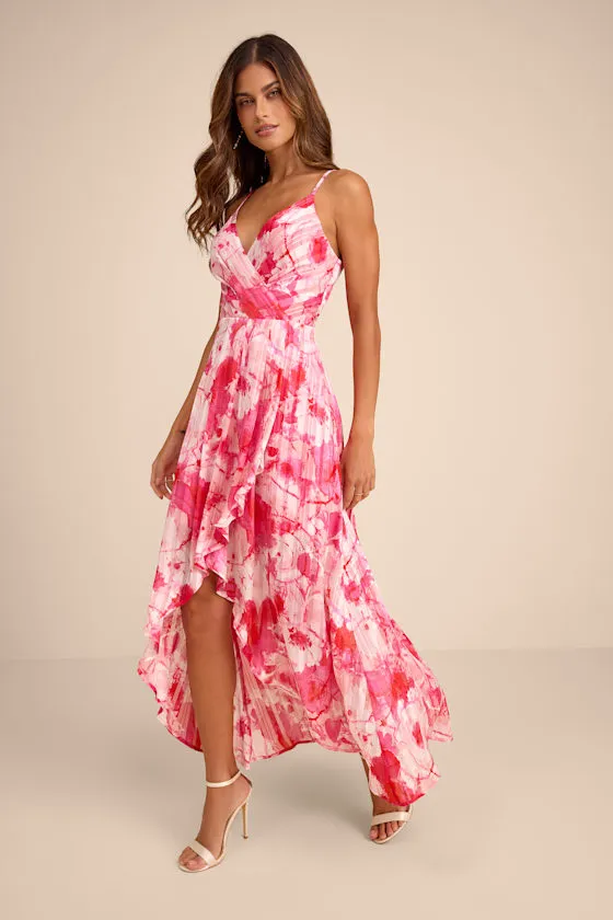 An Enchanting Dream Pink Multi Print High-Low Maxi Dress sold by Lulus product image thumbnail 4
