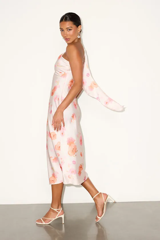 Naima Ivory Floral Satin One-Shoulder Midi Dress sold by Lulus product image thumbnail 2