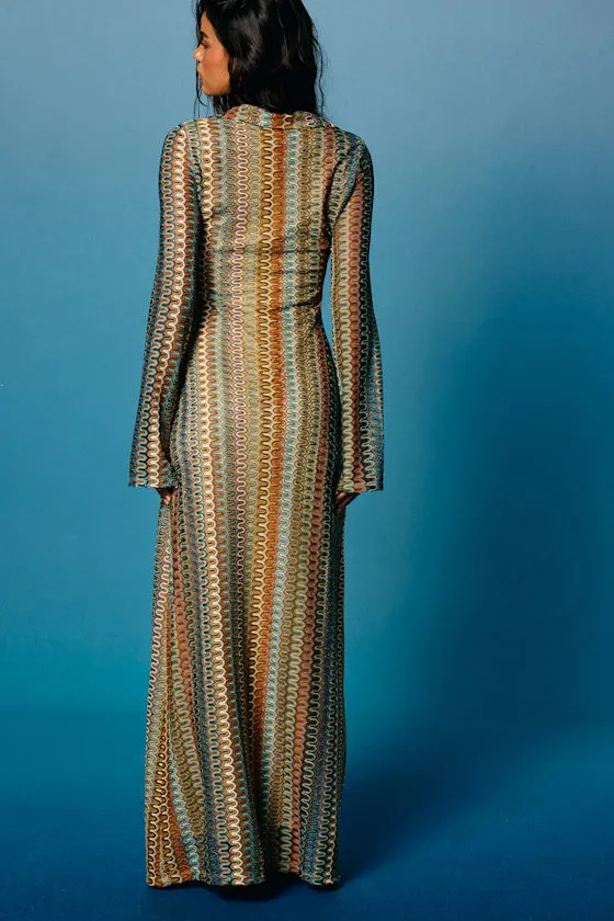Vernazza Brown Multi Crochet Collared Long Sleeve Maxi Dress sold by Lulus product image thumbnail 4