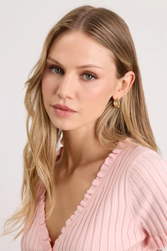 The Marabella Gold Chunky Hoop Earrings sold by Lulus product image thumbnail 4