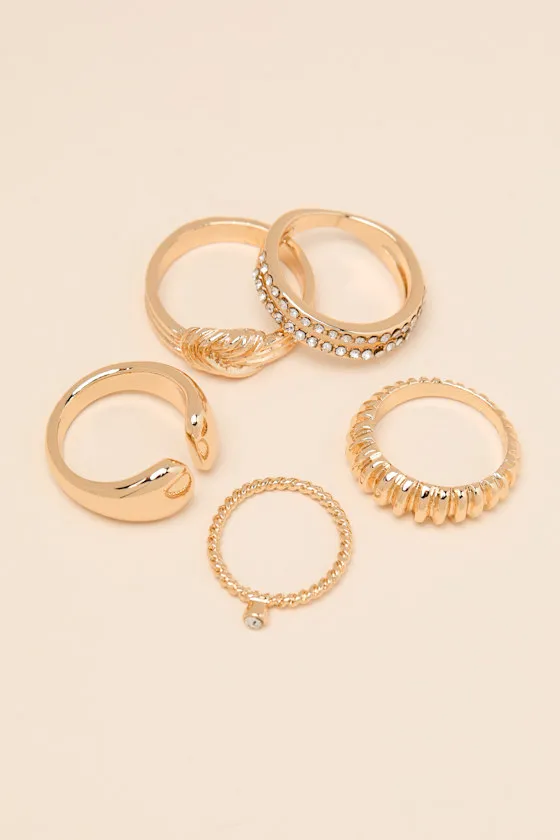Revita Gold Rhinestone Five-Piece Ring Set sold by Lulus product image thumbnail 3
