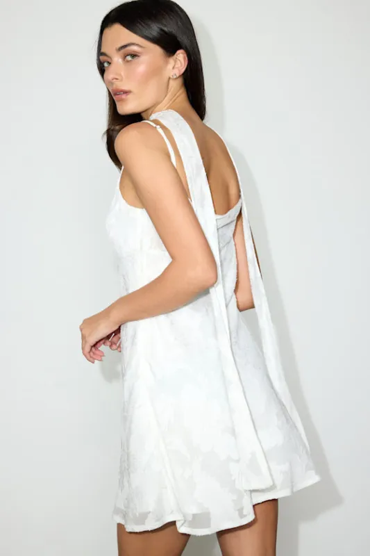 Aydah White Floral Burnout Slip Mini Dress and Scarf Set sold by Lulus