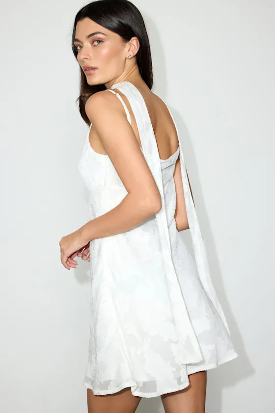 Aydah White Floral Burnout Slip Mini Dress and Scarf Set sold by Lulus