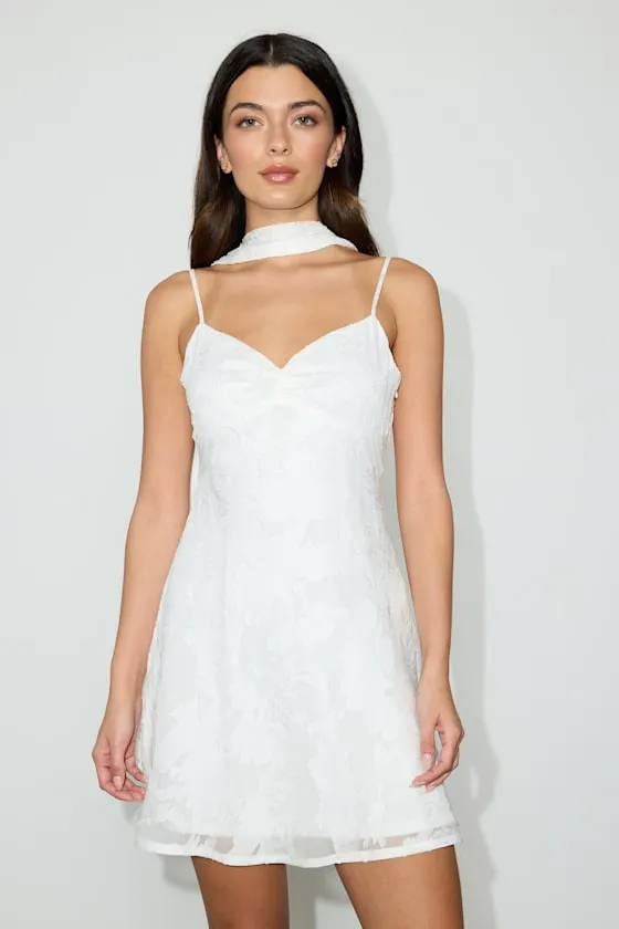 Aydah White Floral Burnout Slip Mini Dress and Scarf Set sold by Lulus product image thumbnail 2